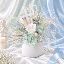 Load image into Gallery viewer, 2 x Floral cake topper baby blue &amp; white – Christening, Baptism, Holly Communion
