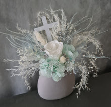Load image into Gallery viewer, 2 x Floral cake topper baby blue &amp; white – Christening, Baptism, Holly Communion

