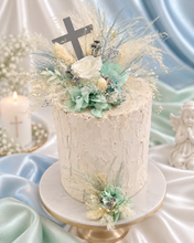 Load image into Gallery viewer, 2 x Floral cake topper baby blue &amp; white – Christening, Baptism, Holly Communion
