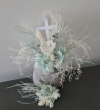 Load image into Gallery viewer, 2 x Floral cake topper baby blue &amp; white – Christening, Baptism, Holly Communion
