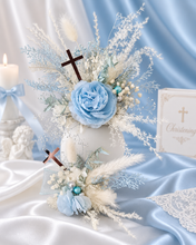 Load image into Gallery viewer, Blue &amp; white Floral cake topper x 2– Christening, Baptism, Holly Communion
