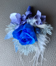 Load image into Gallery viewer, Mini preserved rose corsage &amp; buttonhole – royal blue and blue – school formal
