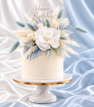 Load image into Gallery viewer, Baby blue &amp; white preserved flowers cake topper - Christening, baptism, baby shower
