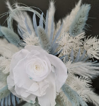 Load image into Gallery viewer, Baby blue &amp; white preserved flowers cake topper - Christening, baptism, baby shower
