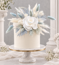 Load image into Gallery viewer, Baby blue &amp; white preserved flowers cake topper - Christening, baptism, baby shower
