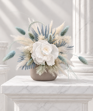 Load image into Gallery viewer, Baby blue &amp; white preserved flowers cake topper - Christening, baptism, baby shower
