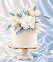 Load image into Gallery viewer, Baby blue &amp; white preserved flowers cake topper - Christening, baptism, baby shower
