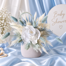 Load image into Gallery viewer, Baby blue &amp; white preserved flowers cake topper - Christening, baptism, baby shower
