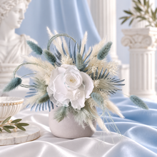 Load image into Gallery viewer, Baby blue &amp; white preserved flowers cake topper - Christening, baptism, baby shower
