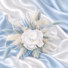 Load image into Gallery viewer, Baby blue &amp; white preserved flowers cake topper - Christening, baptism, baby shower
