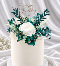 Load image into Gallery viewer, Emerald &amp; white preserved flowers cake topper
