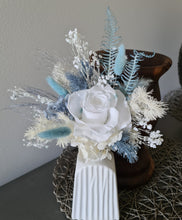 Load image into Gallery viewer, White &amp; shades of blue preserved flowers cake topper - Christening, baptism, baby shower
