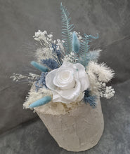 Load image into Gallery viewer, White &amp; shades of blue preserved flowers cake topper - Christening, baptism, baby shower
