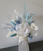 Load image into Gallery viewer, White &amp; shades of blue preserved flowers cake topper - Christening, baptism, baby shower
