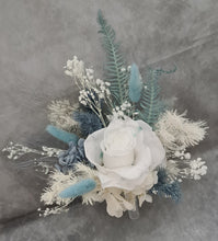 Load image into Gallery viewer, White &amp; shades of blue preserved flowers cake topper - Christening, baptism, baby shower
