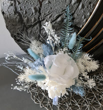 Load image into Gallery viewer, White &amp; shades of blue preserved flowers cake topper - Christening, baptism, baby shower
