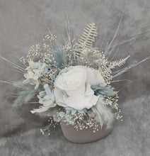 Load image into Gallery viewer, Soft blue &amp; white preserved flowers cake topper - Christening, baptism, baby shower
