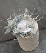Load image into Gallery viewer, Soft blue &amp; white preserved flowers cake topper - Christening, baptism, baby shower
