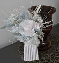 Load image into Gallery viewer, Soft blue &amp; white preserved flowers cake topper - Christening, baptism, baby shower
