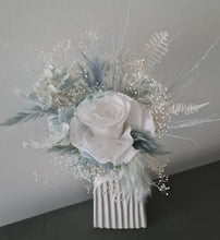 Load image into Gallery viewer, Soft blue &amp; white preserved flowers cake topper - Christening, baptism, baby shower
