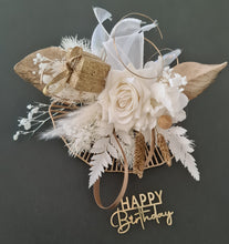 Load image into Gallery viewer, Champagne gold &amp; white Happy Birthday Floral cake topper
