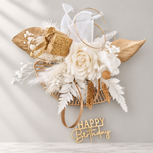 Load image into Gallery viewer, Champagne gold &amp; white Happy Birthday Floral cake topper
