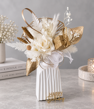 Load image into Gallery viewer, Champagne gold &amp; white Happy Birthday Floral cake topper
