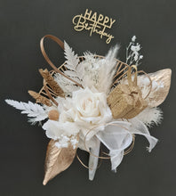 Load image into Gallery viewer, Champagne gold &amp; white Happy Birthday Floral cake topper
