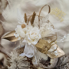 Load image into Gallery viewer, Champagne gold &amp; white Happy Birthday Floral cake topper
