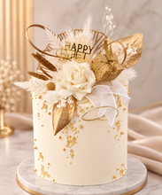 Load image into Gallery viewer, Champagne gold &amp; white Happy Birthday Floral cake topper
