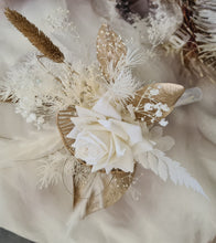 Load image into Gallery viewer, White &amp; Champagne Gold Everlasting flowers Cake topper
