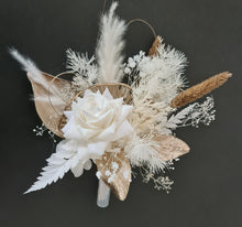 Load image into Gallery viewer, White &amp; Champagne Gold Everlasting flowers Cake topper
