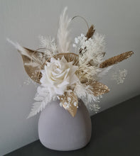 Load image into Gallery viewer, White &amp; Champagne Gold Everlasting flowers Cake topper
