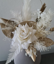 Load image into Gallery viewer, White &amp; Champagne Gold Everlasting flowers Cake topper
