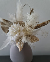 Load image into Gallery viewer, White &amp; Champagne Gold Everlasting flowers Cake topper
