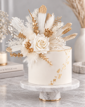 Load image into Gallery viewer, Floral Cake topper in white &amp; champagne gold
