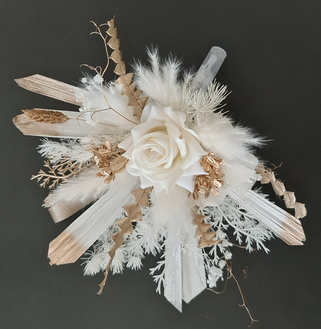 Floral Cake topper in white & champagne gold