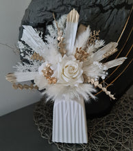 Load image into Gallery viewer, Floral Cake topper in white &amp; champagne gold
