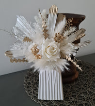 Load image into Gallery viewer, Floral Cake topper in white &amp; champagne gold
