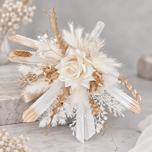 Load image into Gallery viewer, Floral Cake topper in white &amp; champagne gold
