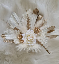 Load image into Gallery viewer, Floral Cake topper in white &amp; champagne gold
