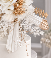 Load image into Gallery viewer, Floral Cake topper in white &amp; champagne gold
