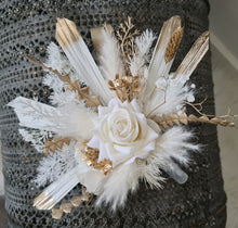 Load image into Gallery viewer, Floral Cake topper in white &amp; champagne gold
