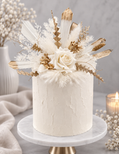 Load image into Gallery viewer, Floral Cake topper in white &amp; champagne gold
