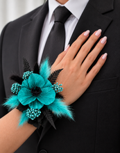 Load image into Gallery viewer, Emerald &amp; Black Everlasting flowers Corsage w Anemone - School Prom / Formal
