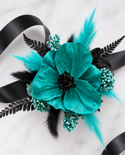 Load image into Gallery viewer, Emerald &amp; Black Everlasting flowers Corsage w Anemone - School Prom / Formal
