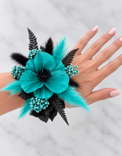 Load image into Gallery viewer, Emerald &amp; Black Everlasting flowers Corsage w Anemone - School Prom / Formal

