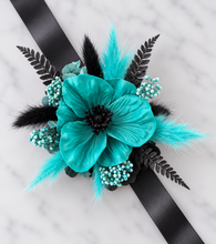 Load image into Gallery viewer, Emerald &amp; Black Everlasting flowers Corsage w Anemone - School Prom / Formal
