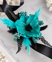 Load image into Gallery viewer, Emerald &amp; Black Everlasting flowers Corsage w Anemone - School Prom / Formal
