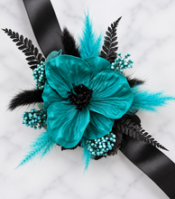 Load image into Gallery viewer, Emerald &amp; Black Everlasting flowers Corsage w Anemone - School Prom / Formal

